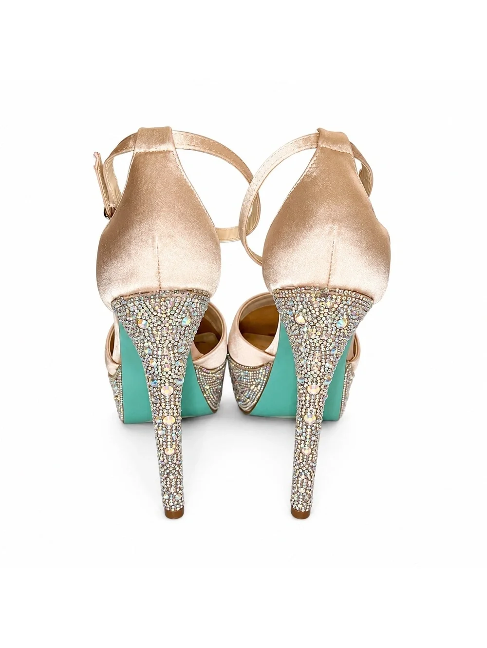 Betsey Johnson Karma Champagne Rhinestone Platform Heels Size 8